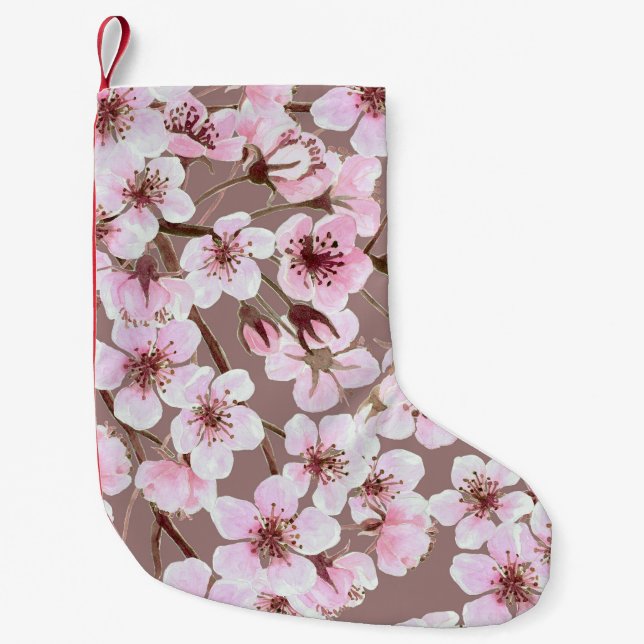 Cherry Blossom Branches Watercolor Pattern Small Christmas Stocking (Front)