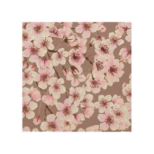 Cherry Blossom Branches Watercolor Pattern Wood Wall Art