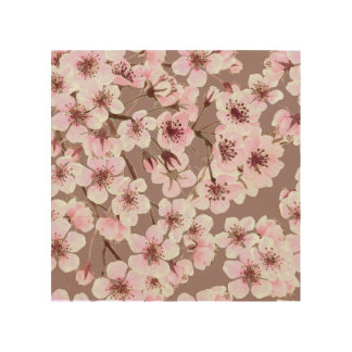 Cherry Blossom Branches Watercolor Pattern Wood Wall Art
