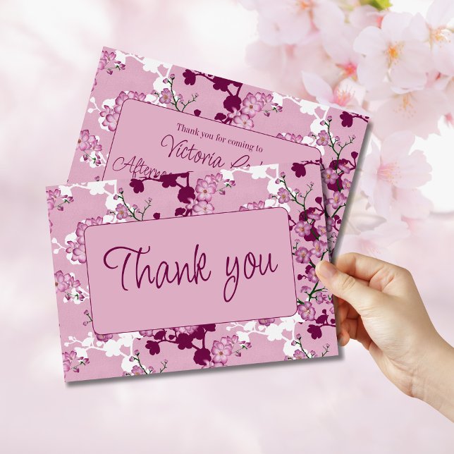 Cherry Blossom Bridal Shower | Elegant Pink Floral Thank You Card (Creator Uploaded)