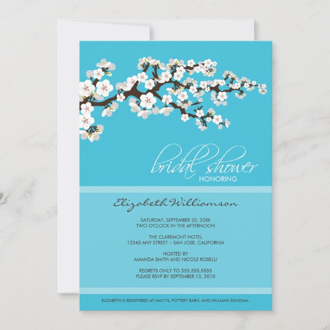 Cherry Blossom Bridal Shower Invitation (aqua) (Front)