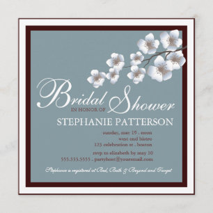 Cherry Blossom Bridal Shower Invitation Blue Brown