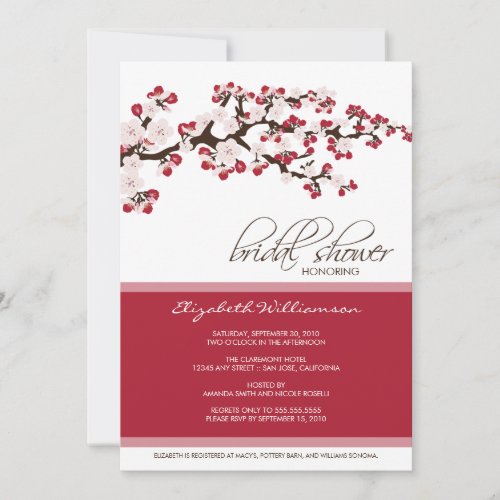 Cherry Blossom Bridal Shower Invitation crimson