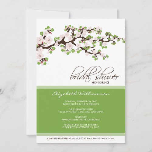 Cherry Blossom Bridal Shower Invitation green