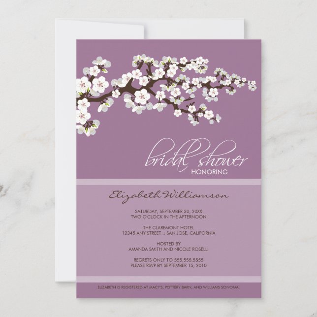 Cherry Blossom Bridal Shower Invitation (lavender) (Front)