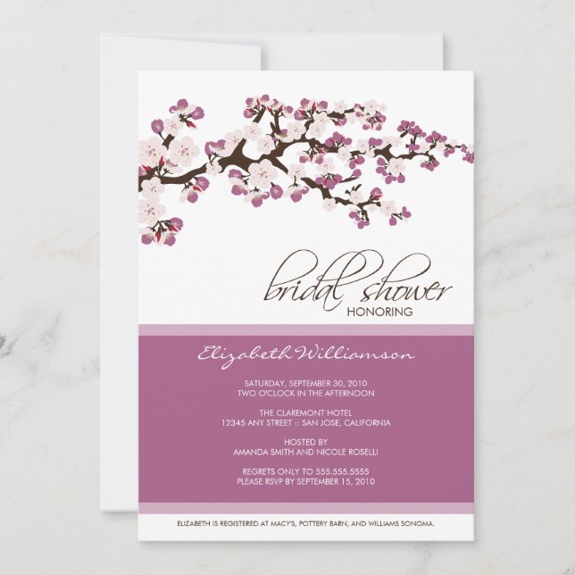 Cherry Blossom Bridal Shower Invitation (lavender) (Front)