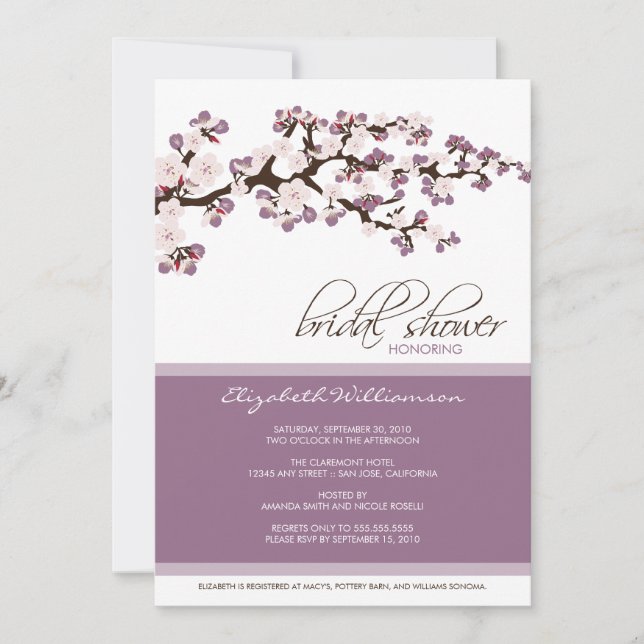 Cherry Blossom Bridal Shower Invitation (lilac) (Front)