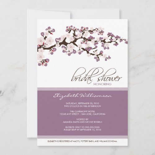 Cherry Blossom Bridal Shower Invitation lilac