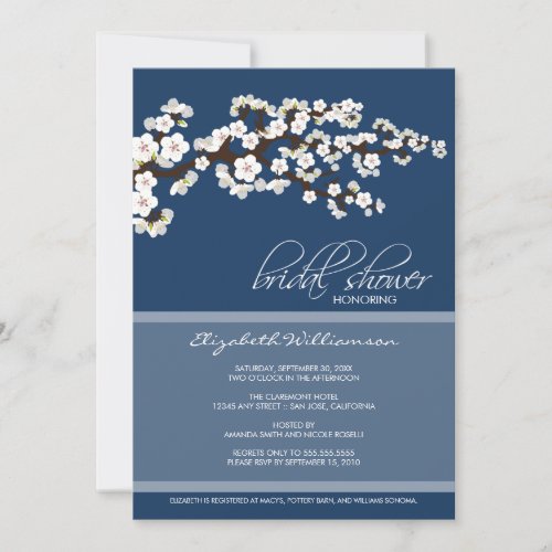 Cherry Blossom Bridal Shower Invitation (navy)