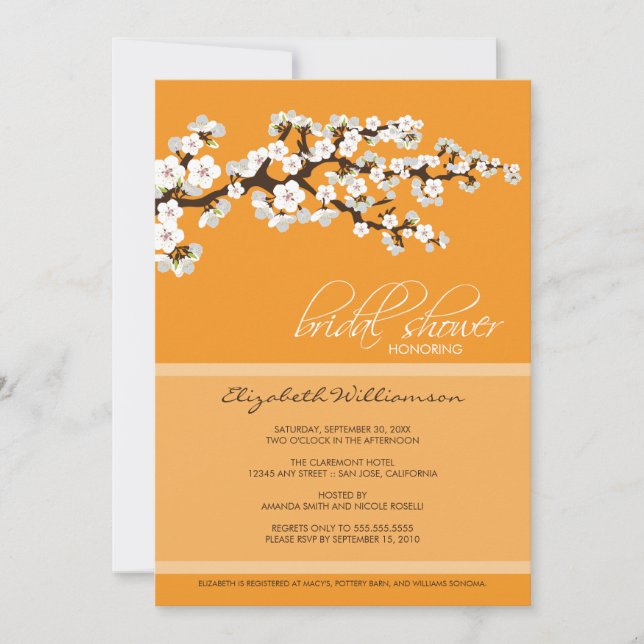 Cherry Blossom Bridal Shower Invitation (orange) (Front)