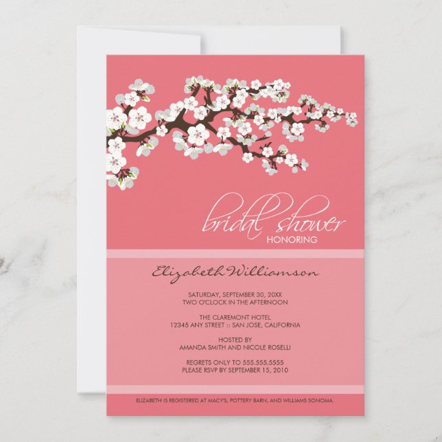 Cherry Blossom Bridal Shower Invitation (pink) (Front)