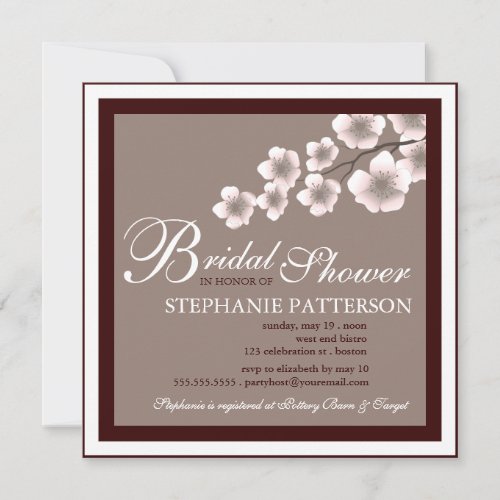 Cherry Blossom Bridal Shower Invitation PInk Brown