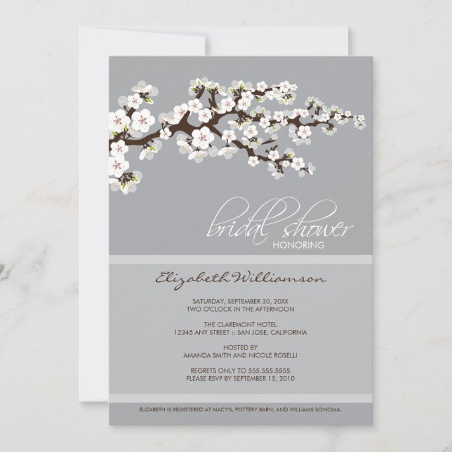 Cherry Blossom Bridal Shower Invitation (platinum) (Front)