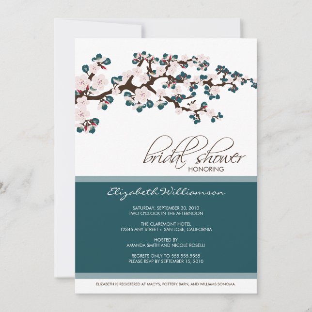Cherry Blossom Bridal Shower Invitation (teal) (Front)
