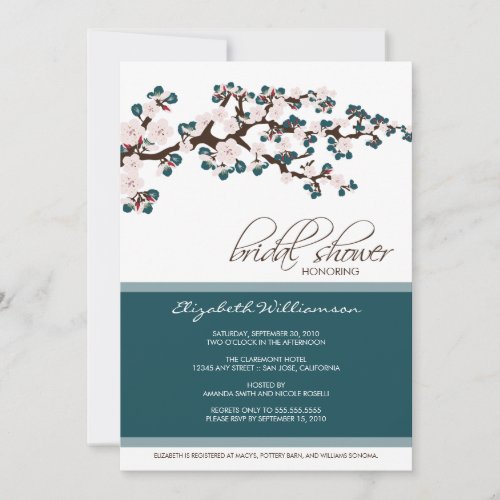 Cherry Blossom Bridal Shower Invitation (teal)