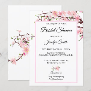 Cherry Blossom Bridal Shower Pink Wedding Card