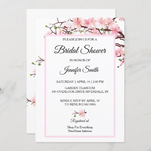 Cherry Blossom Bridal Shower Pink Wedding Card