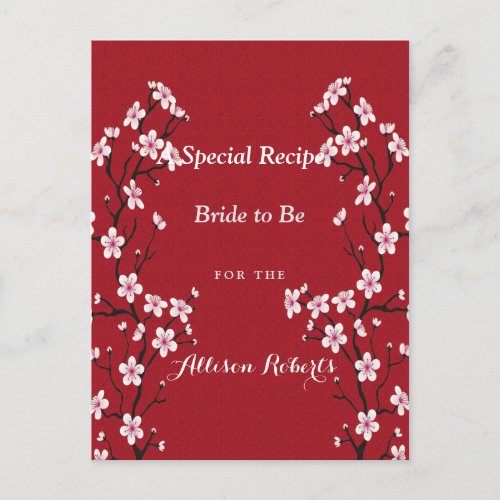Cherry Blossom    Bridal Shower Recipe Postcard