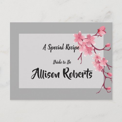 Cherry Blossom   Bridal Shower Recipe Postcard