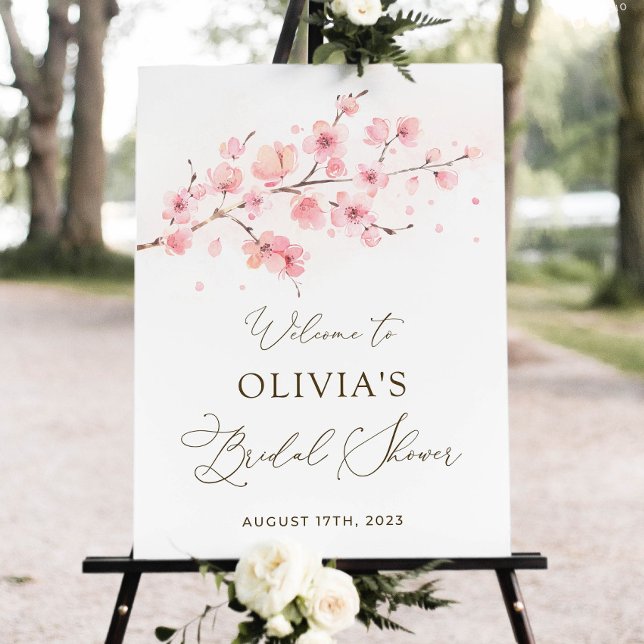 Cherry blossom bridal shower welcome sign template (Creator Uploaded)