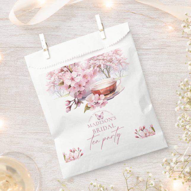 Cherry Blossom Bridal Tea Custom Favor Bag (Clipped)