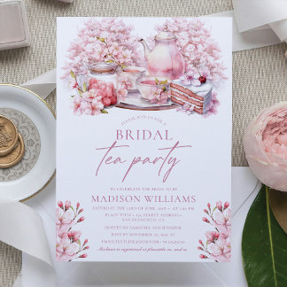 Cherry Blossom Bridal Tea Watercolor Invitation
