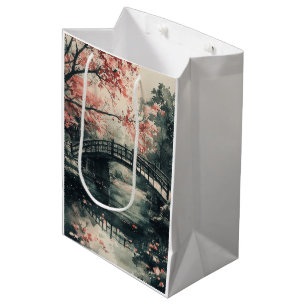 Cherry Blossom Bridge Sumi-E Landscape (1) Medium Gift Bag