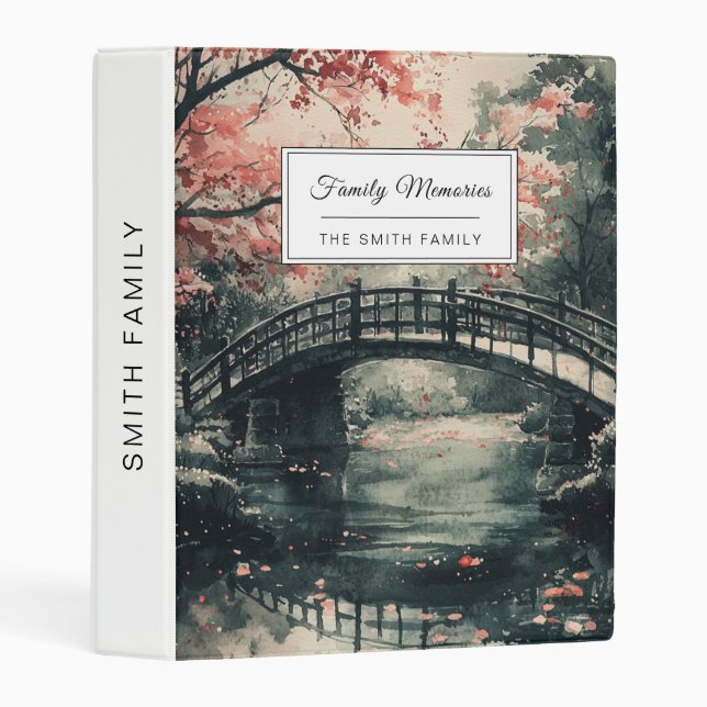 Cherry Blossom Bridge Sumi-E Landscape (1) Mini Binder (Front/Spine)