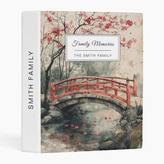 Cherry Blossom Bridge Sumi-E Landscape (2) Mini Binder (Front/Spine)