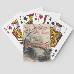 Cherry Blossom Bridge Sumi-E Landscape (2) Poker Cards