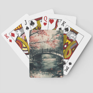 Cherry Blossom Bridge Sumi-E Landscape Poker Cards