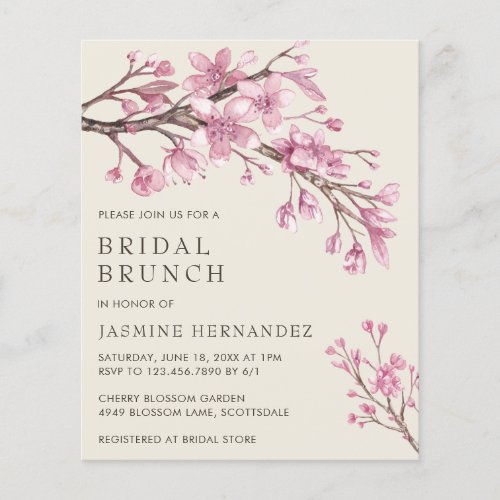 Cherry Blossom Budget Bridal Brunch Invitation Flyer