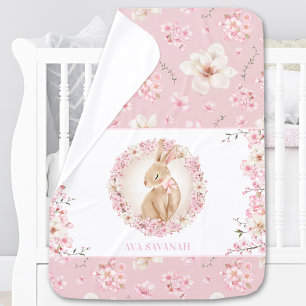 Cherry Blossom Bunny Pink Spring Name Girl Baby Blanket