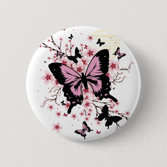 Cherry Blossom Butterflies Button (Front)