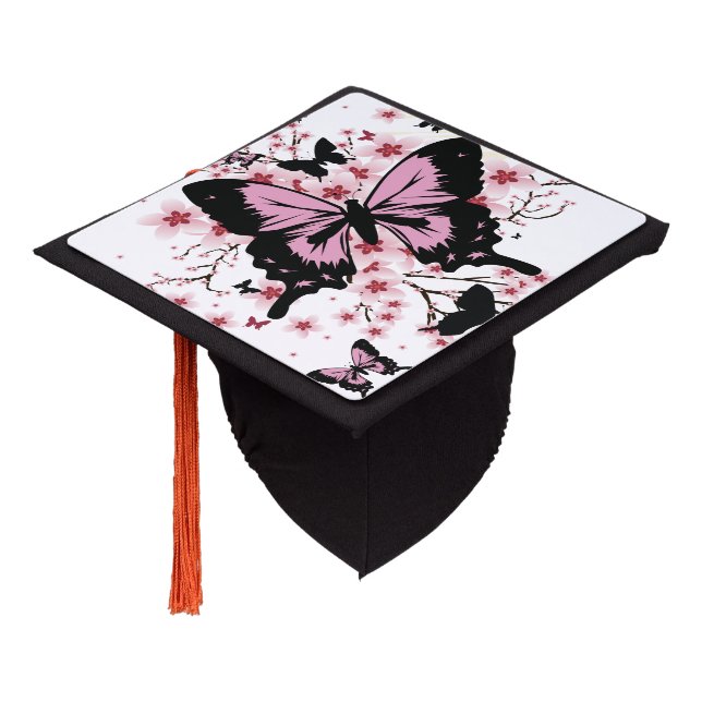 Cherry Blossom Butterflies Graduation Cap Topper (Angled)