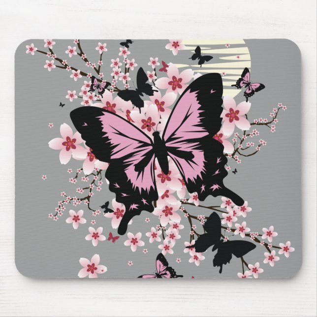 Cherry Blossom Butterflies Mouse Pad (Front)