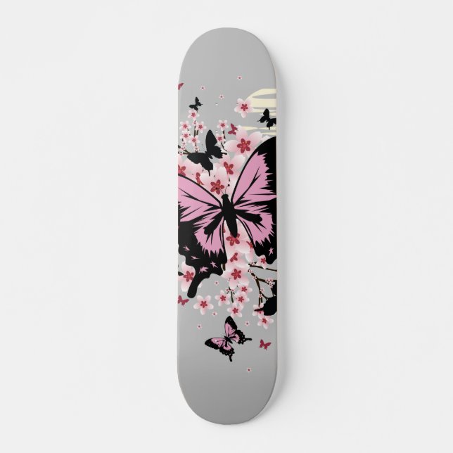 Cherry Blossom Butterflies Skateboard (Front)