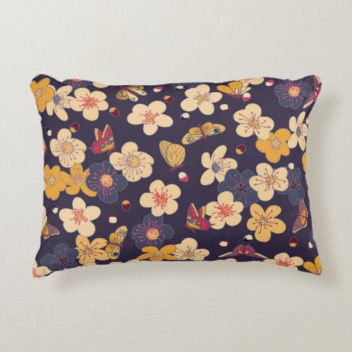 Cherry Blossom Butterfly Asian Print Accent Pillow
