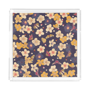 Cherry Blossom Butterfly Asian Print Acrylic Tray