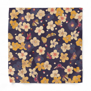 Cherry Blossom Butterfly Asian Print Bandana