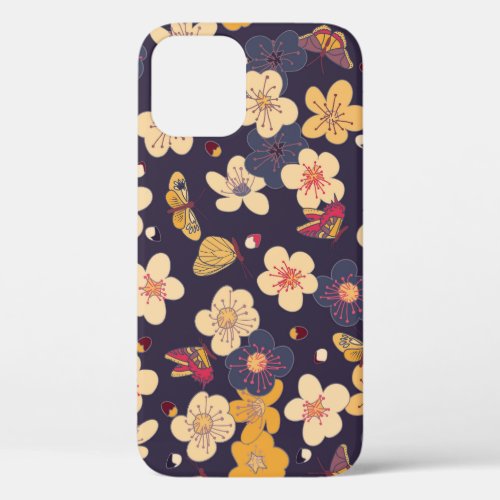Cherry Blossom Butterfly Asian Print iPhone 12 Case