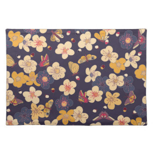 Cherry Blossom Butterfly Asian Print Cloth Placemat