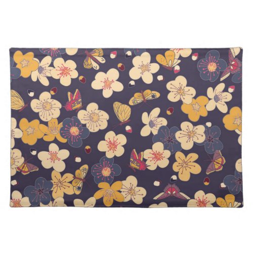 Cherry Blossom Butterfly Asian Print Cloth Placemat