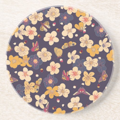 Cherry Blossom Butterfly Asian Print Coaster