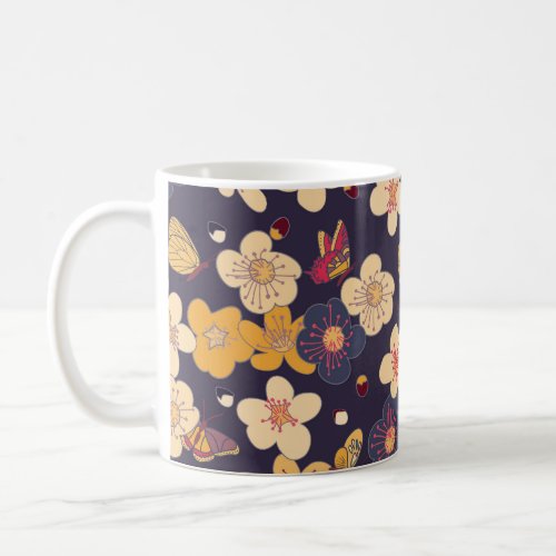 Cherry Blossom Butterfly Asian Print Coffee Mug