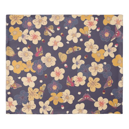 Cherry Blossom Butterfly Asian Print Duvet Cover
