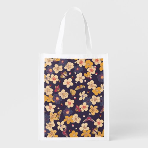 Cherry Blossom Butterfly Asian Print Grocery Bag