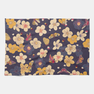 Cherry Blossom Butterfly Asian Print Kitchen Towel
