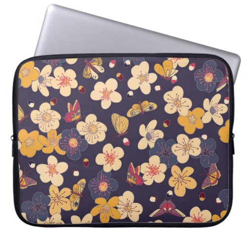 Cherry Blossom Butterfly Asian Print Laptop Sleeve
