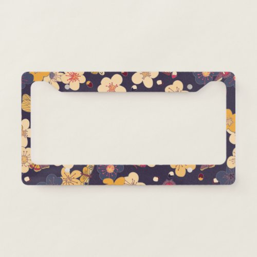 Cherry Blossom Butterfly Asian Print License Plate Frame